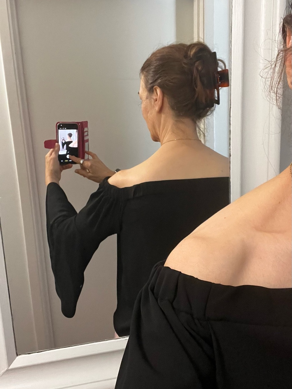 Simons - Black Off Shoulder Top with Flared Sleeves